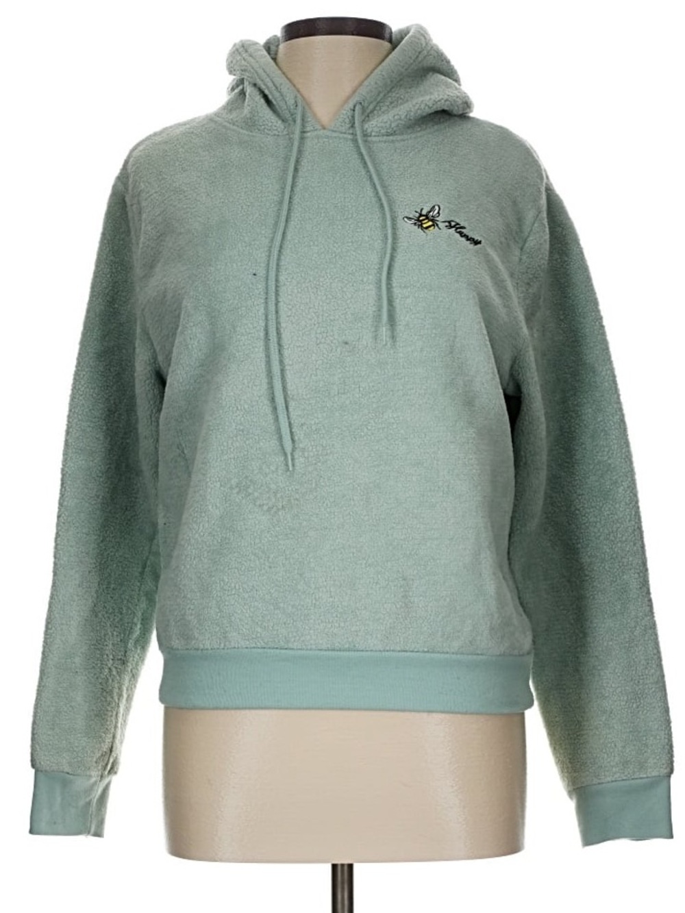Cold Crush "Bee Happy" Sage Green Plush Sherpa Hoodie Size XL